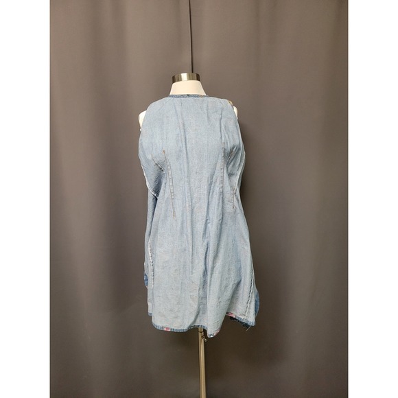 Studio Ease Denim Dress Blue Floral Button Back Sleeveless Vintage USA Size 16 - Picture 4 of 8